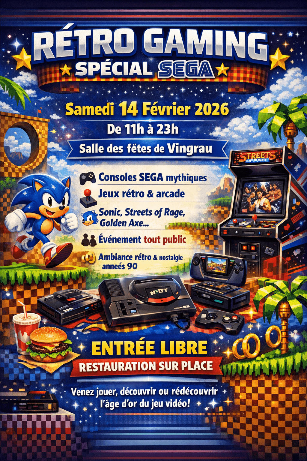 Affiche Samedi Rétro Gaming Spécial SEGA à Vingrau - 14 février 2026
