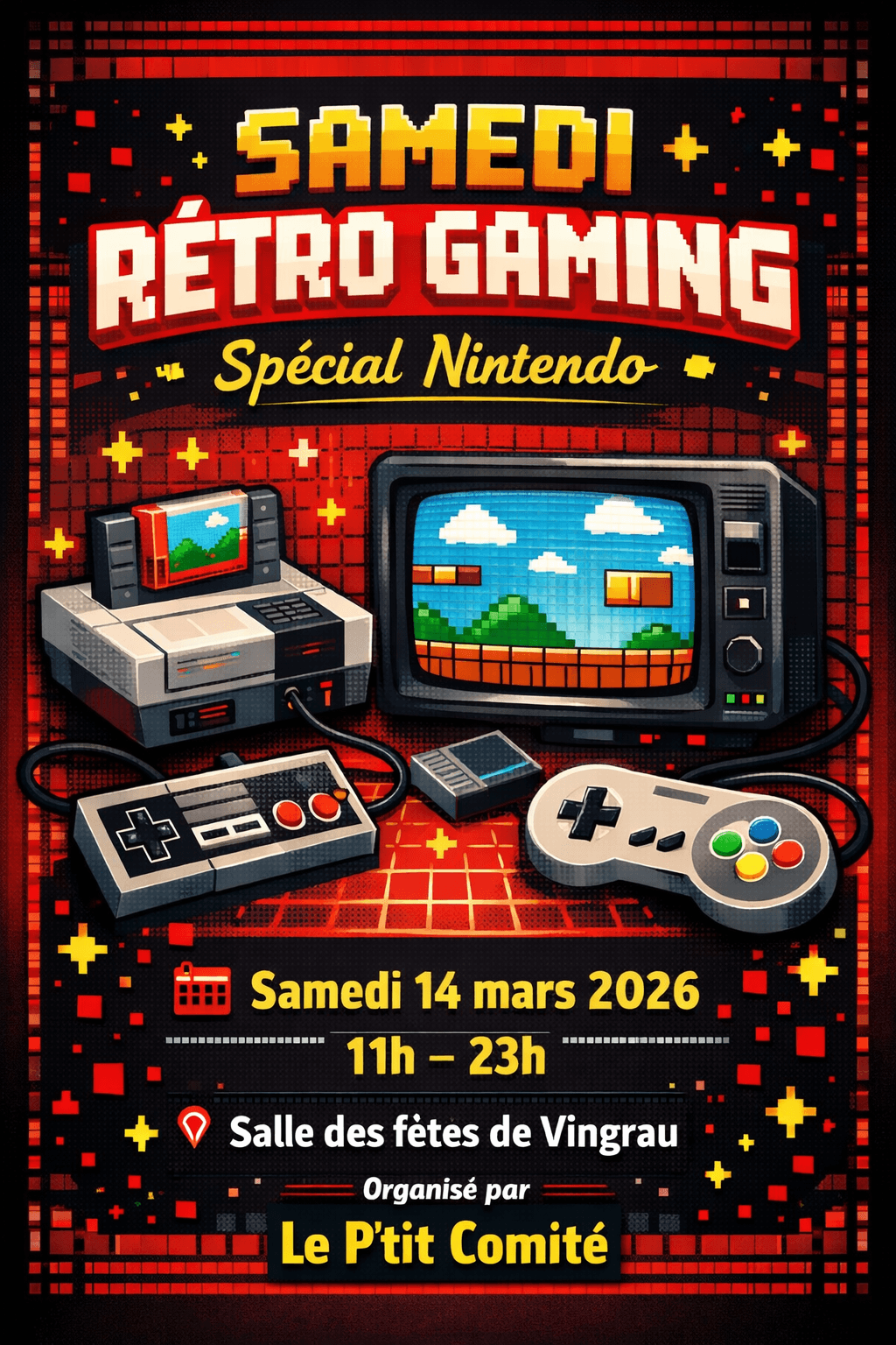 Affiche Samedi Rétro Gaming Spécial Nintendo à Vingrau - 14 mars 2026